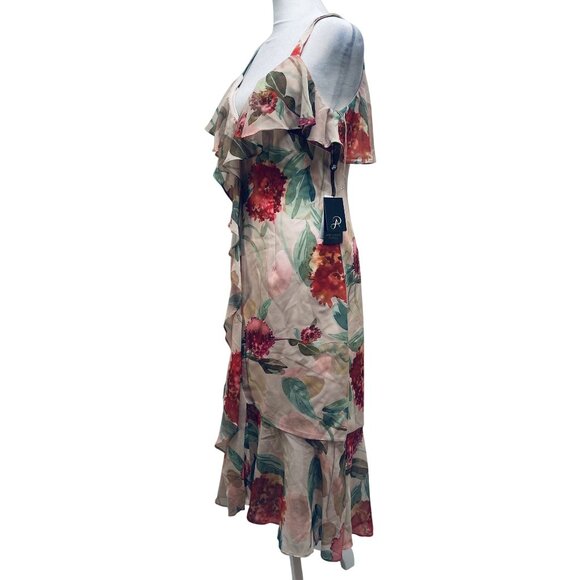 Adrianna Papell Womens Midi Ruffled Sleeveless Dress Size 4 Floral Pattern - Picture 7 of 11